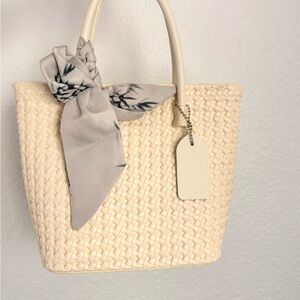 Cute Woven Mini Handbag with Scarf | Crossbody & Top Handle we
